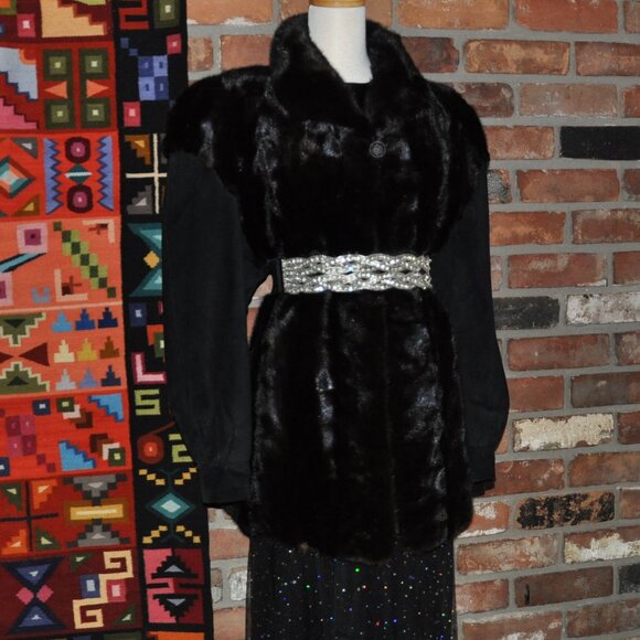 MINK Paw FUR Sable Black Brown Suede Leather Sleeves Car Coat Jacket - Picture 1 of 12